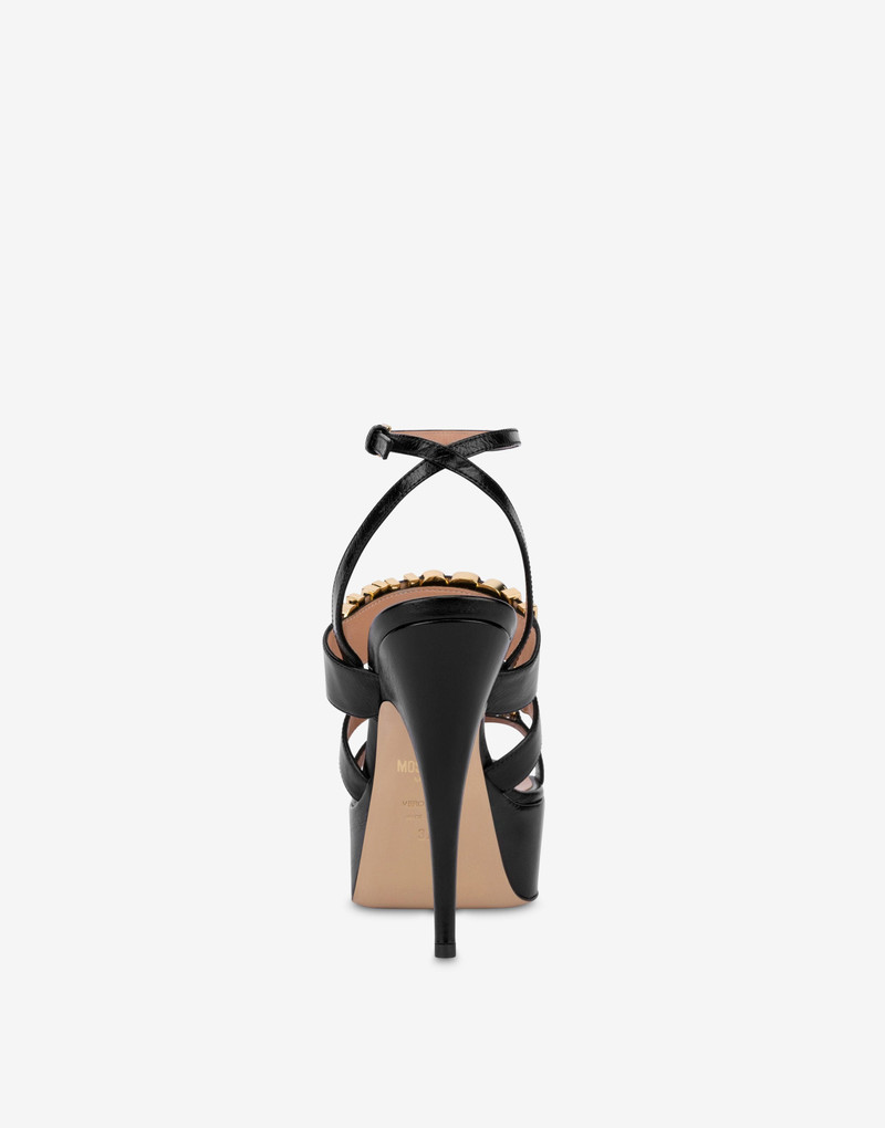 Moschino DEGRADÉ METAL LOGO HIGH-HEELED CALFSKIN SANDALS outlook