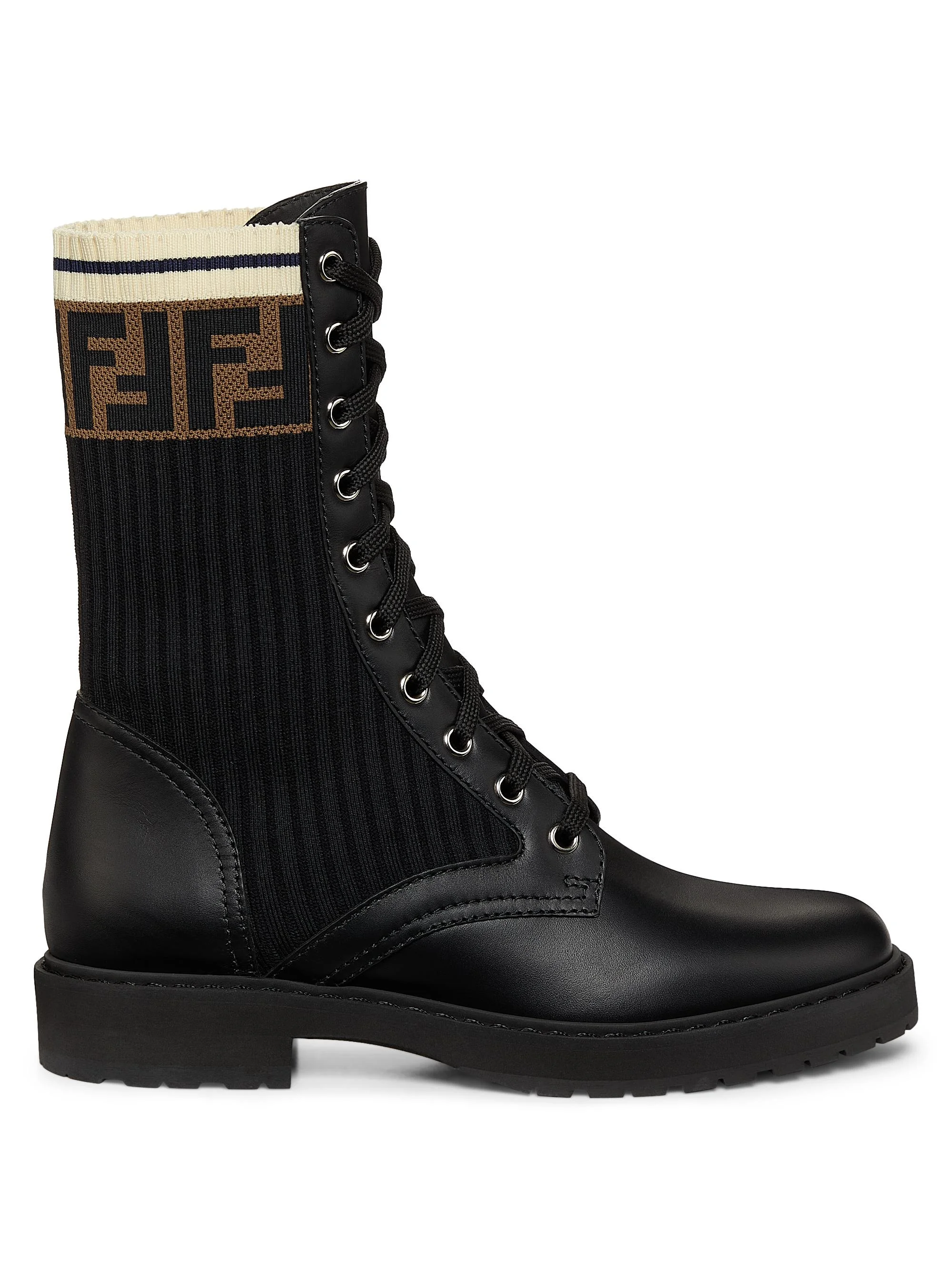 Women's Rockoko Leather & Knit Combat Boots - Black - 1