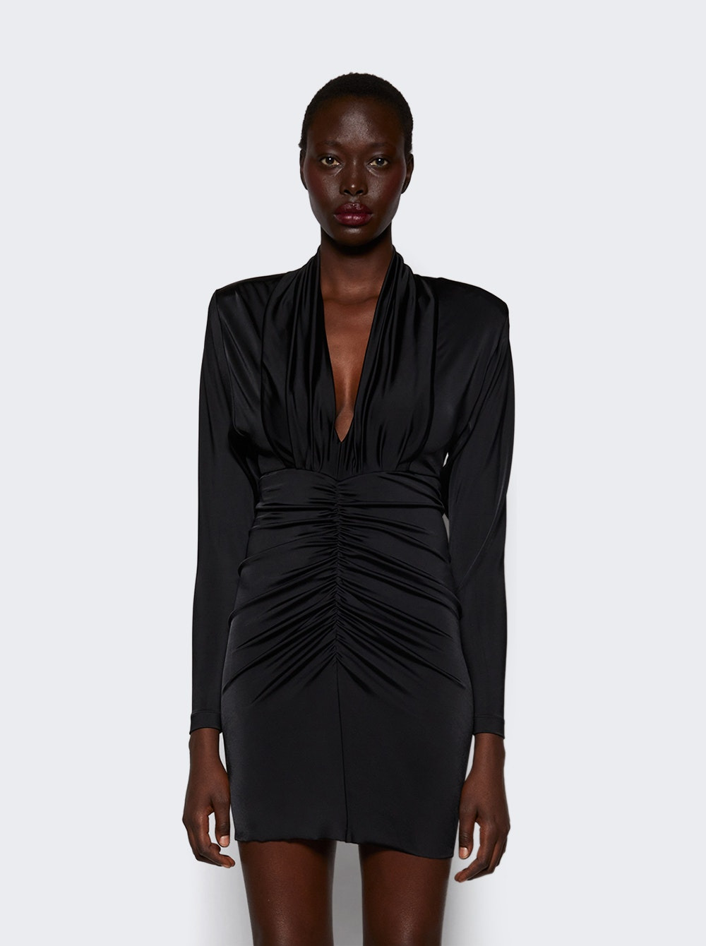 Long Sleeve Ruched Mini Dress Black - 3