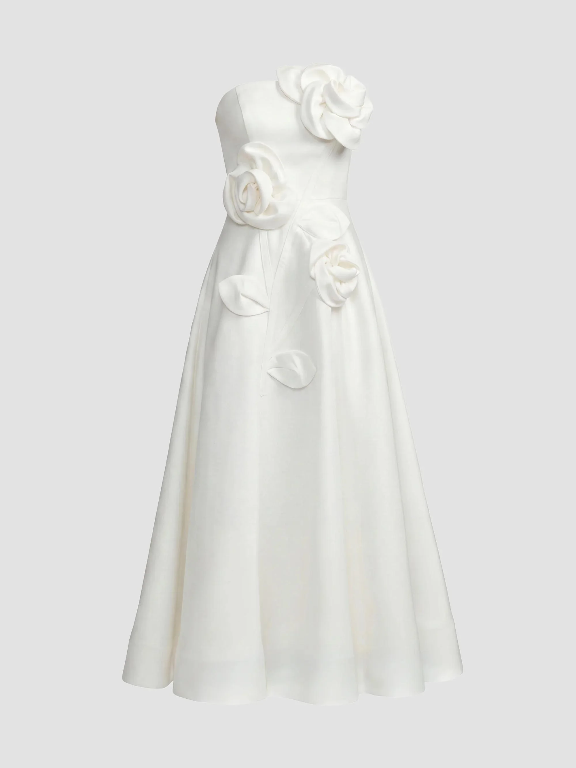 Women's Floral Satin Strapless Midi Dress - Ivory - 1