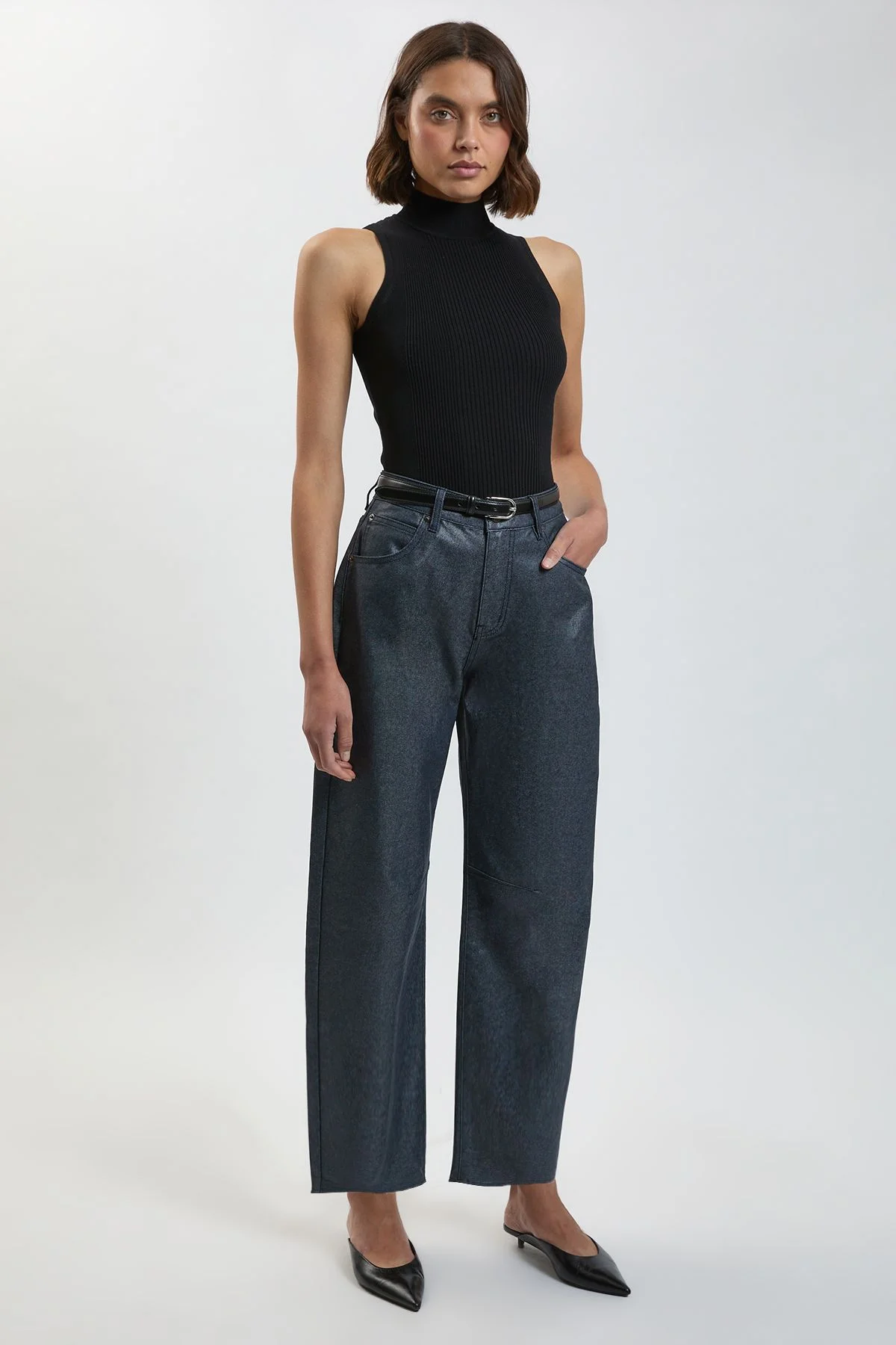 Metallic Denim Coated Barrel Jean - 1