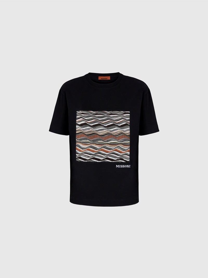 Short Sleeve T-Shirt with Knit Insert and Logo 1