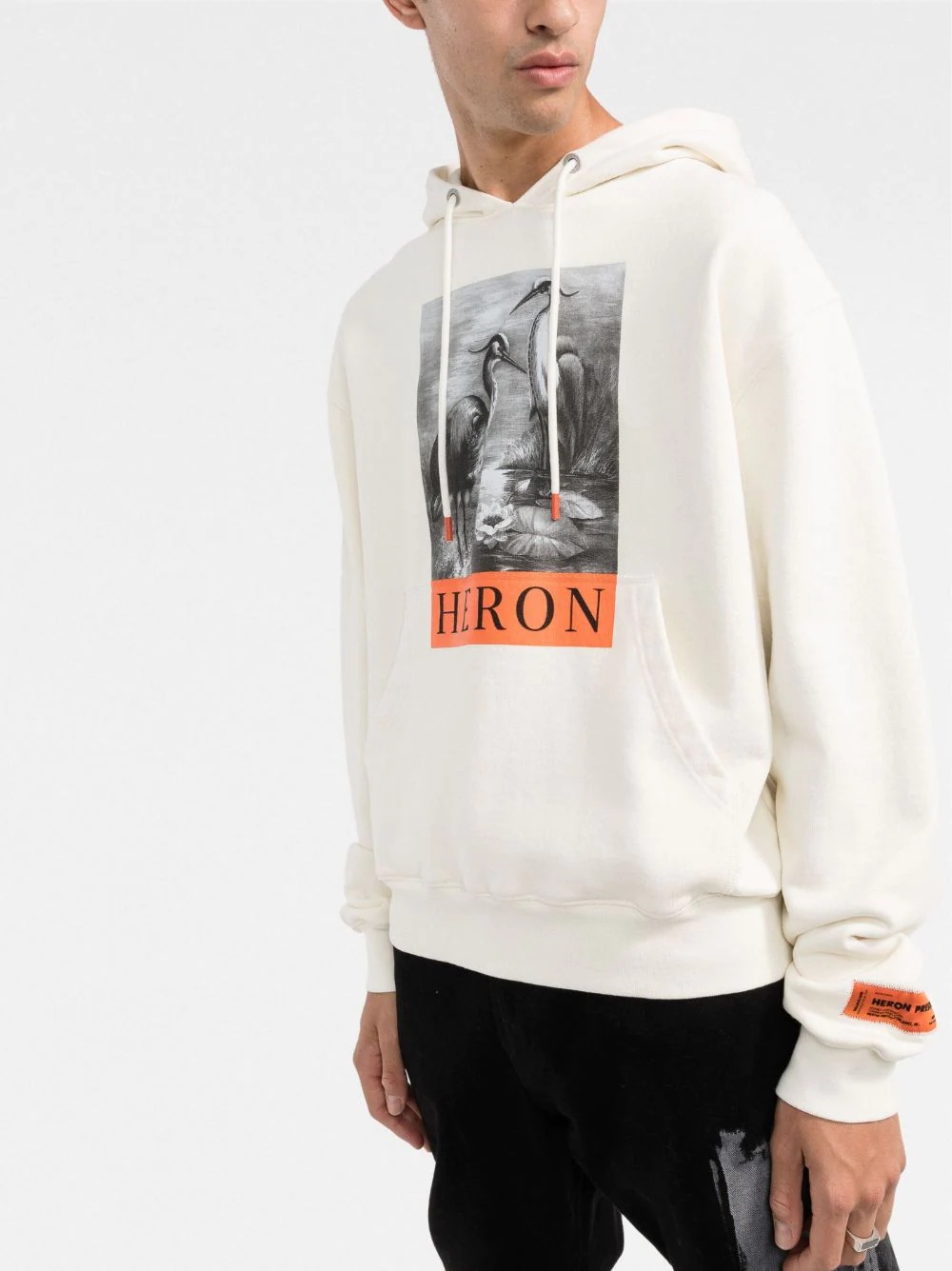 Heron-print cotton hoodie - 3