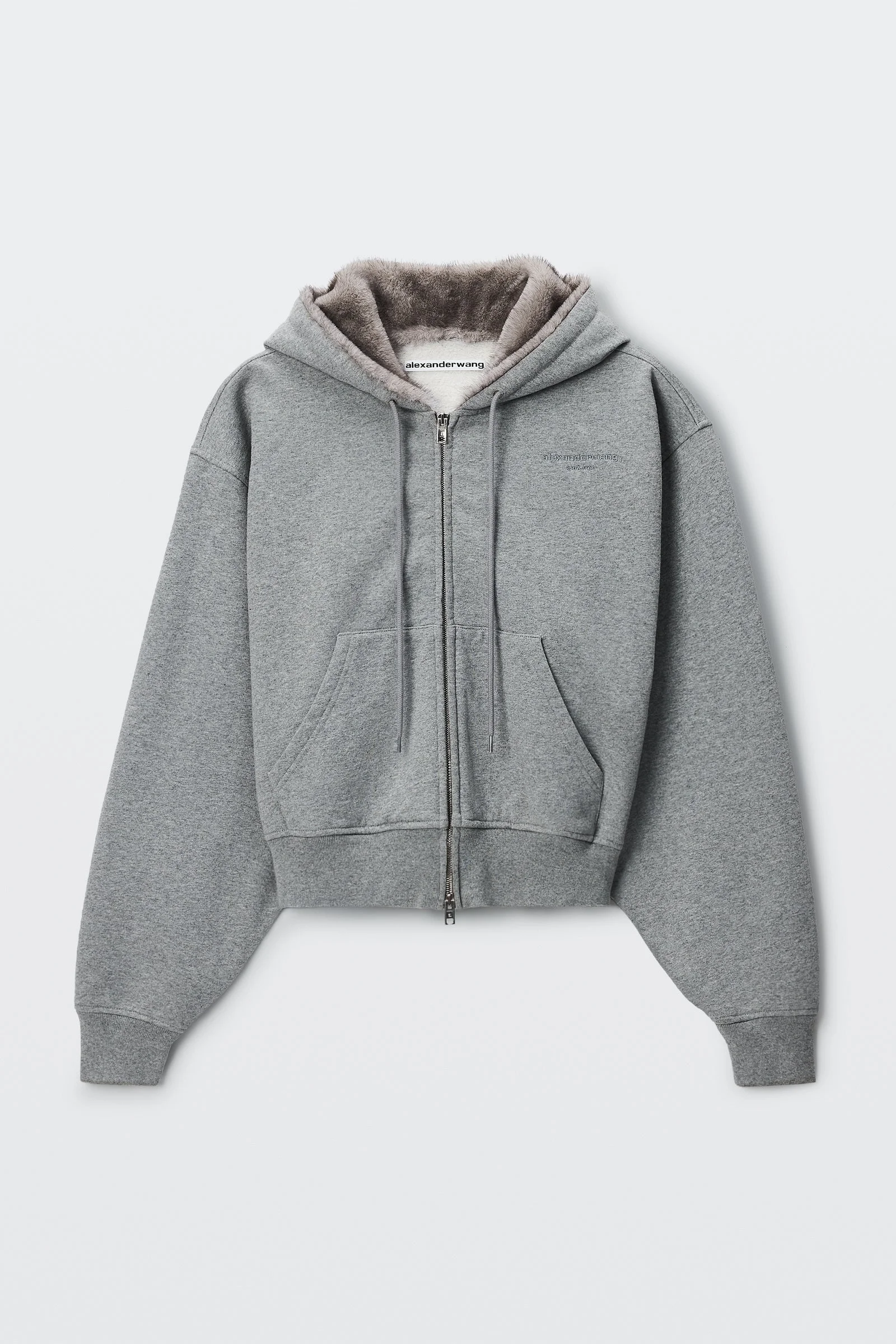 faux fur hood zip-up hoodie - 1