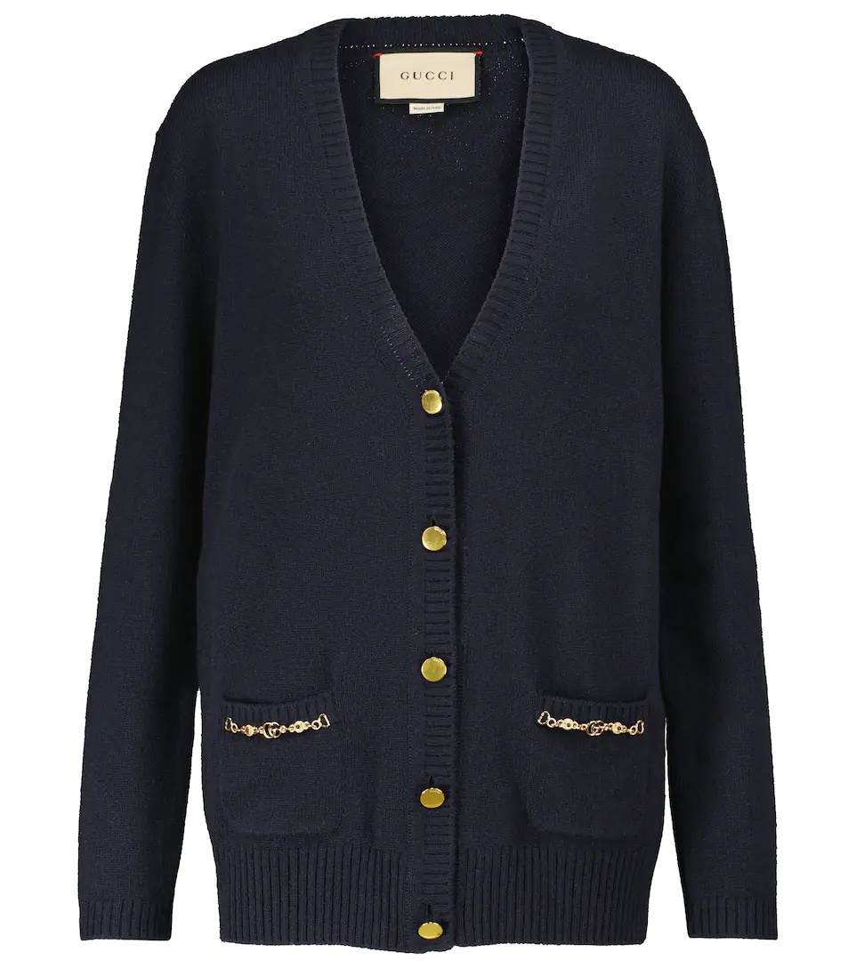 Chain-trimmed cashmere cardigan - 1