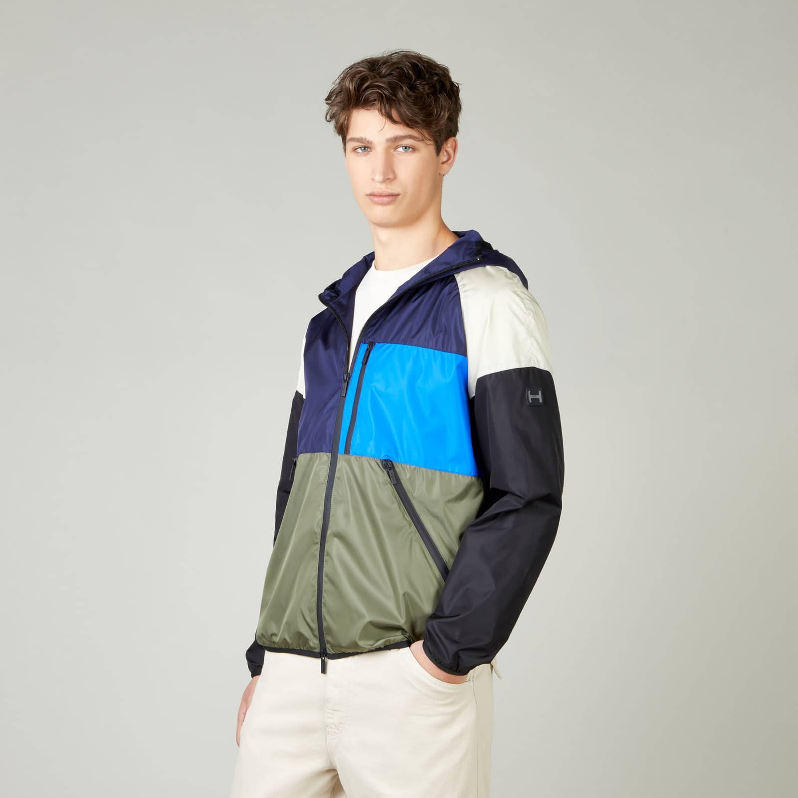 Color Block Windbreaker Green Blue Ivory - 4