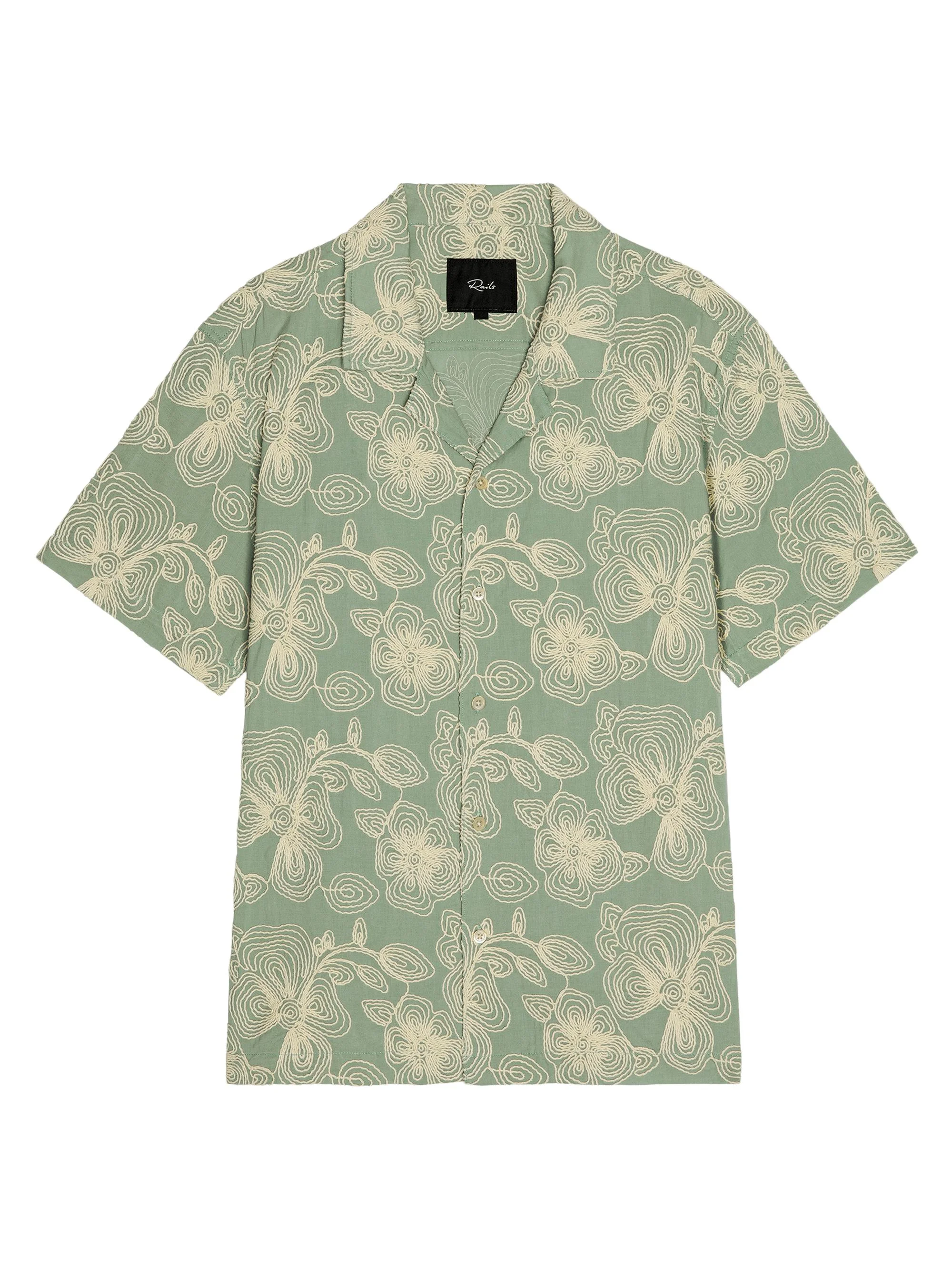 Men's Tyler Rope-Embroidered Cotton Camp Shirt - Floral Rope Jade - 1