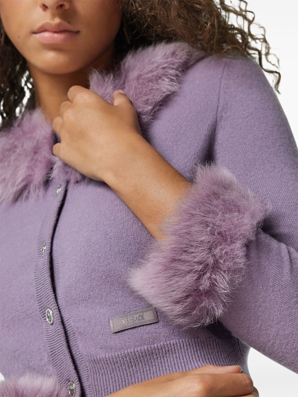 shearling trim cardigan - 5