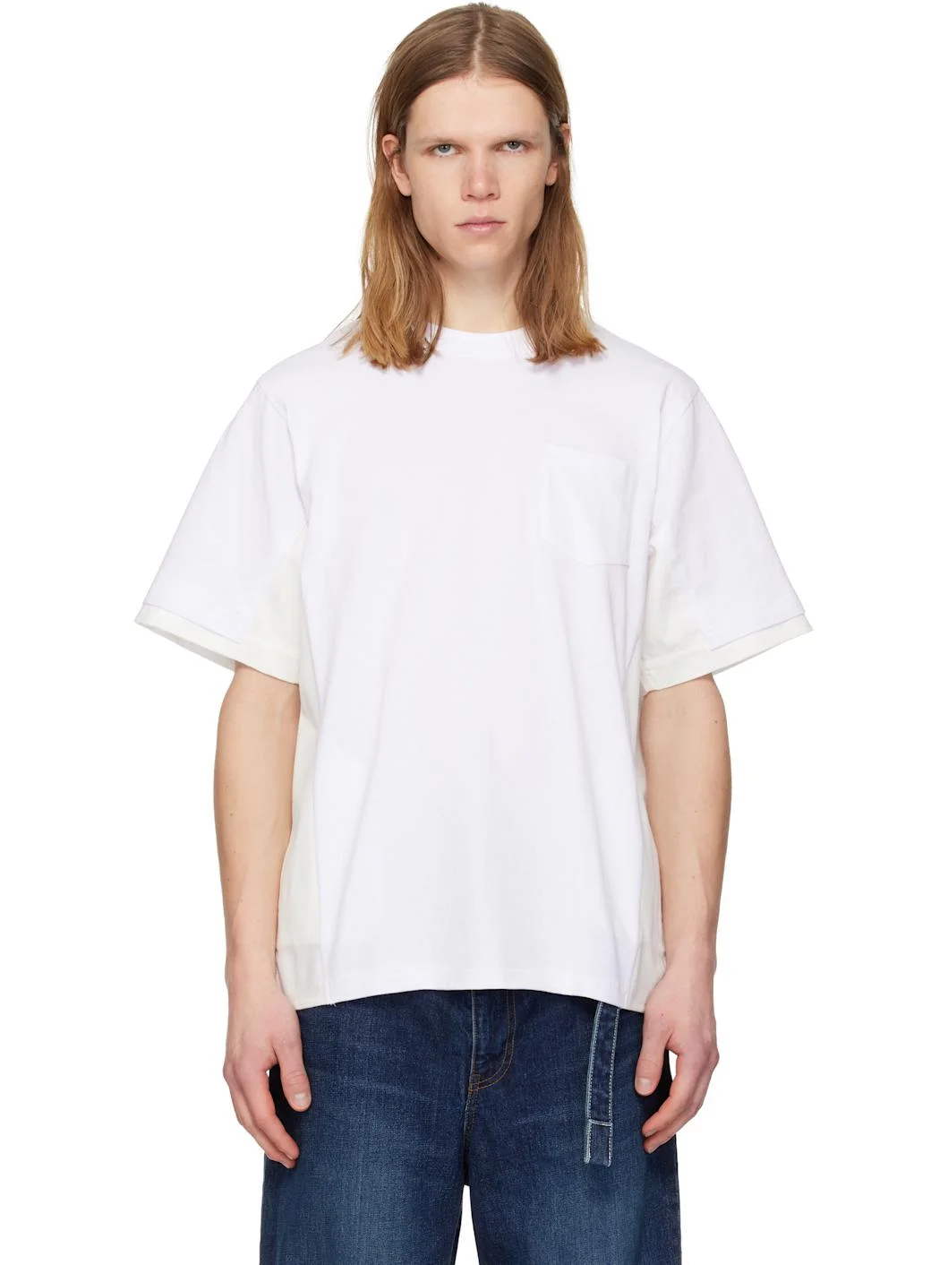 White Cotton Jersey & Light Wight Denim T-shirt - 1