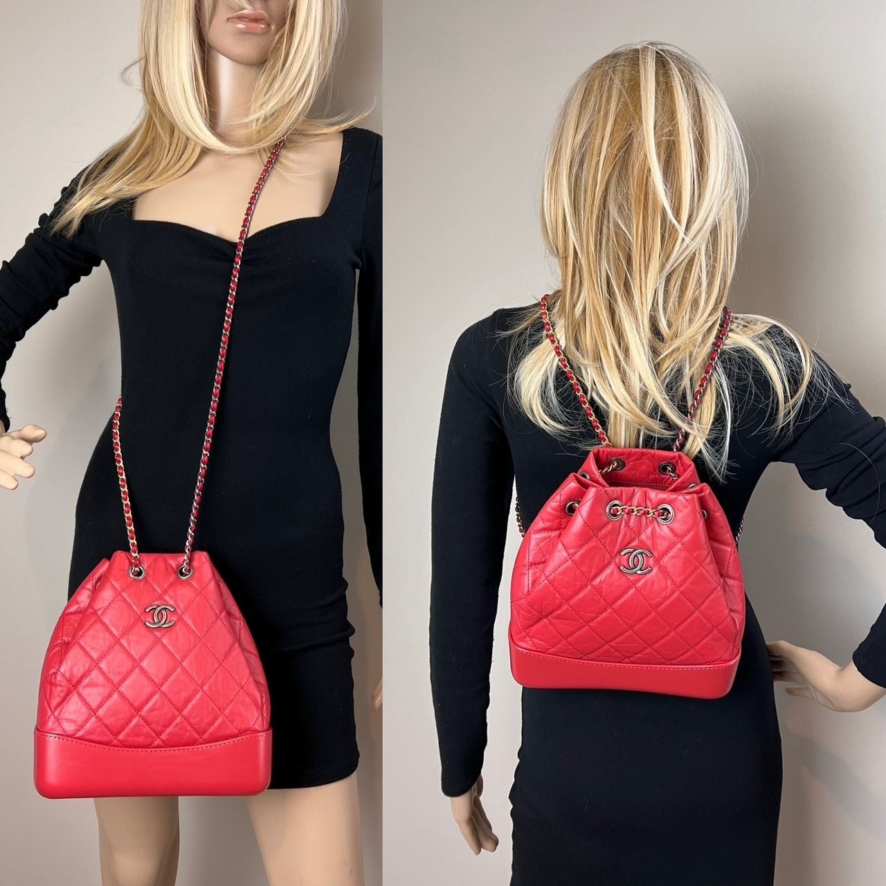 Chanel Aged Calfskin Quilted Small Gabrielle Red Backpack - 6