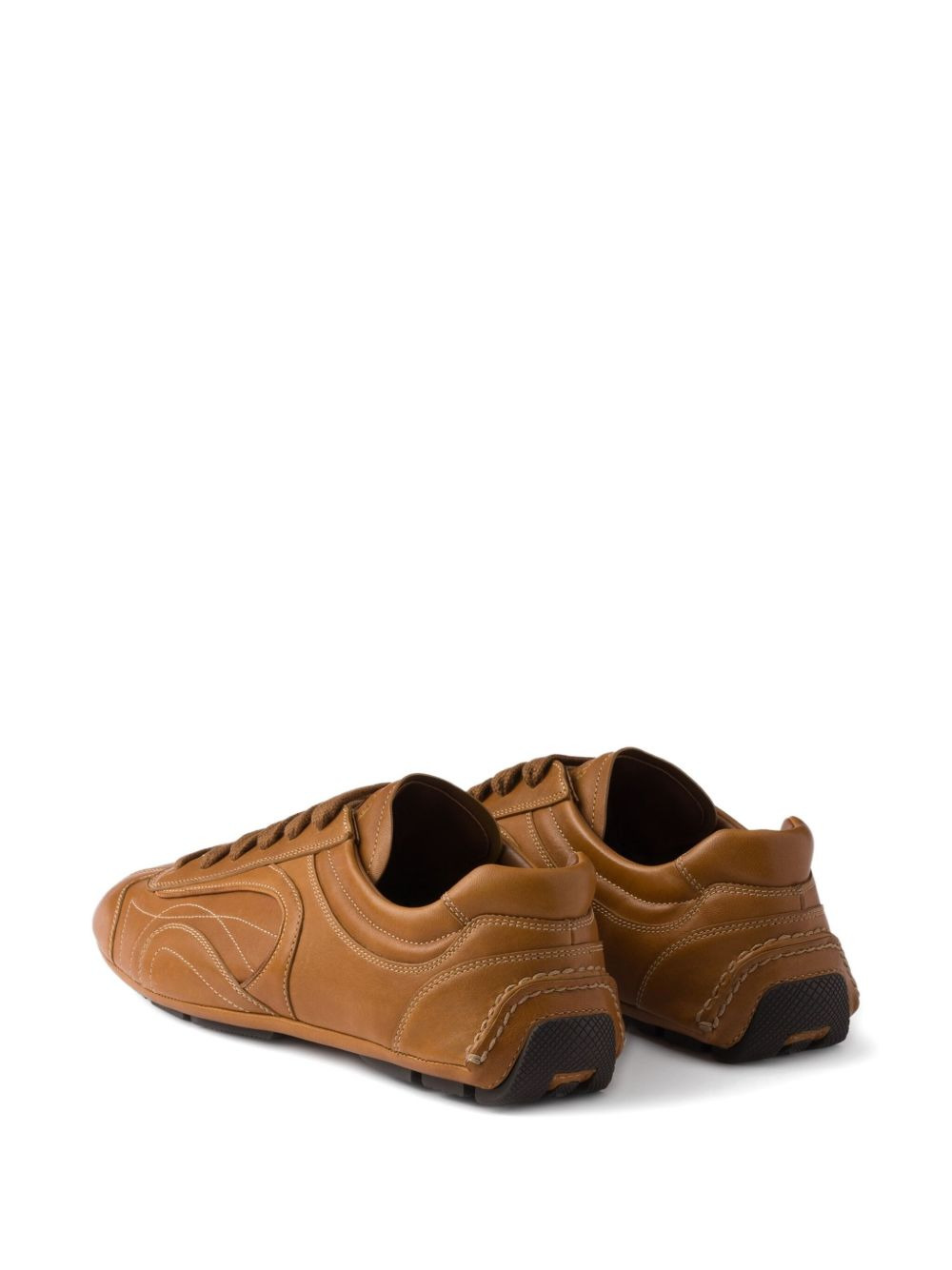 Antiqued leather lace-up trainers - 3