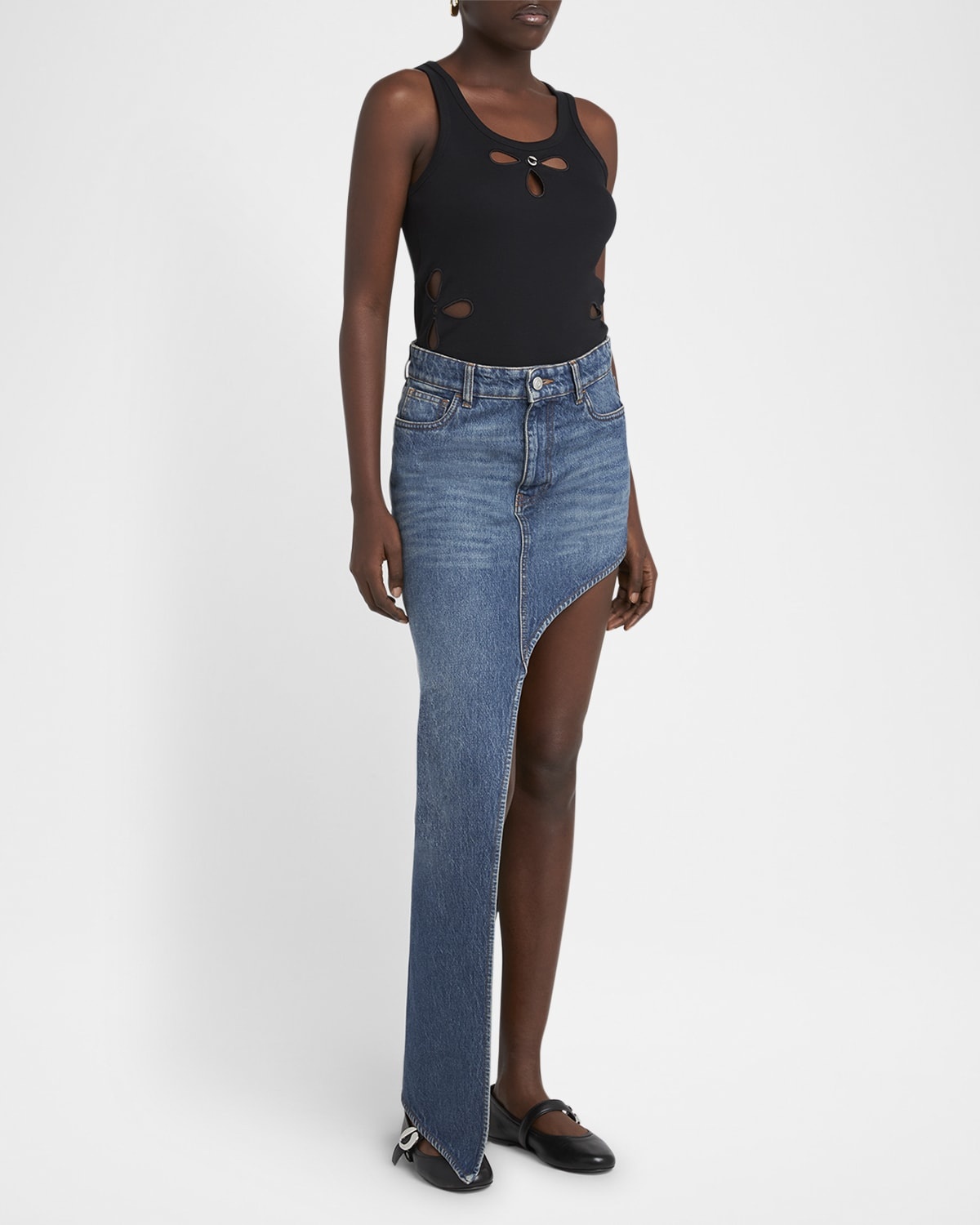 One-Leg Maxi Denim Skirt - 4