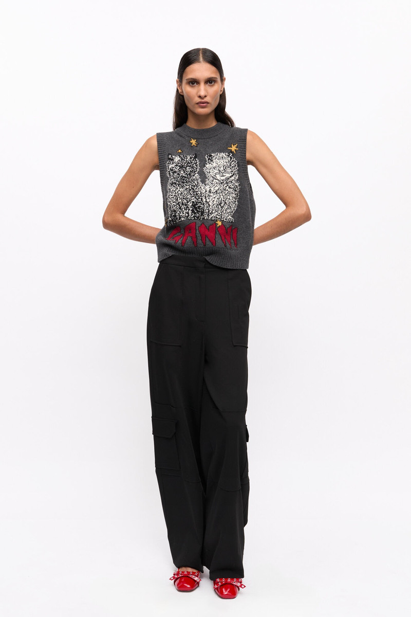 GANNI BLACK TWILL SUITING CARGO PANTS outlook