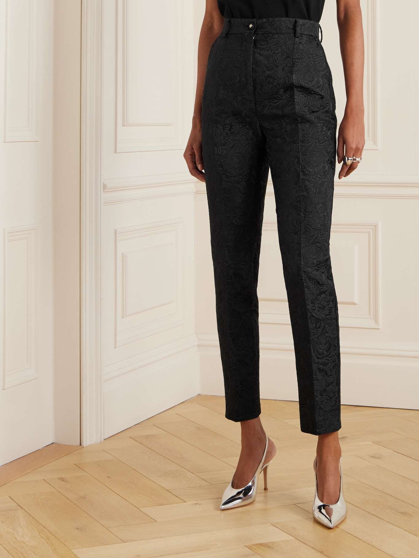 Dolce & Gabbana Floral-jacquard matelassé slim-fit pants