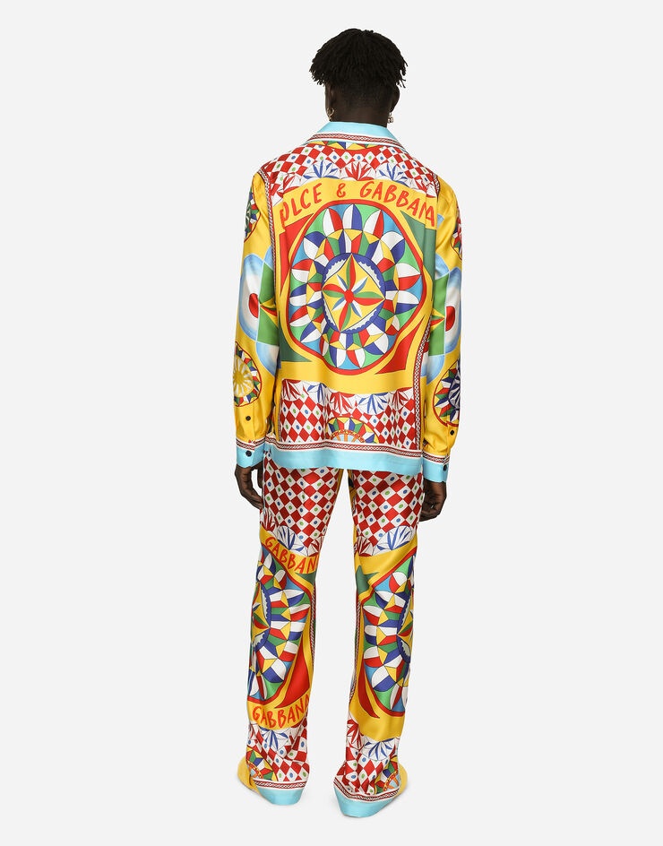 Carretto-print silk twill jogging pants - 3