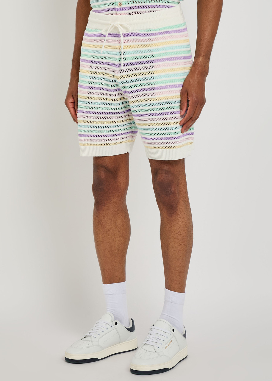 Casablanca Flower Striped Cotton-crochet Shorts - 2