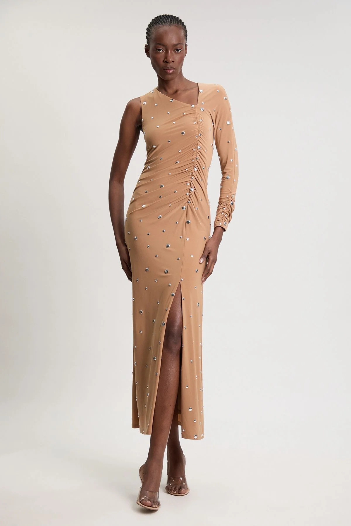 Premium Slinky Crepe Embellished Cut Out Maxi Dress - 1