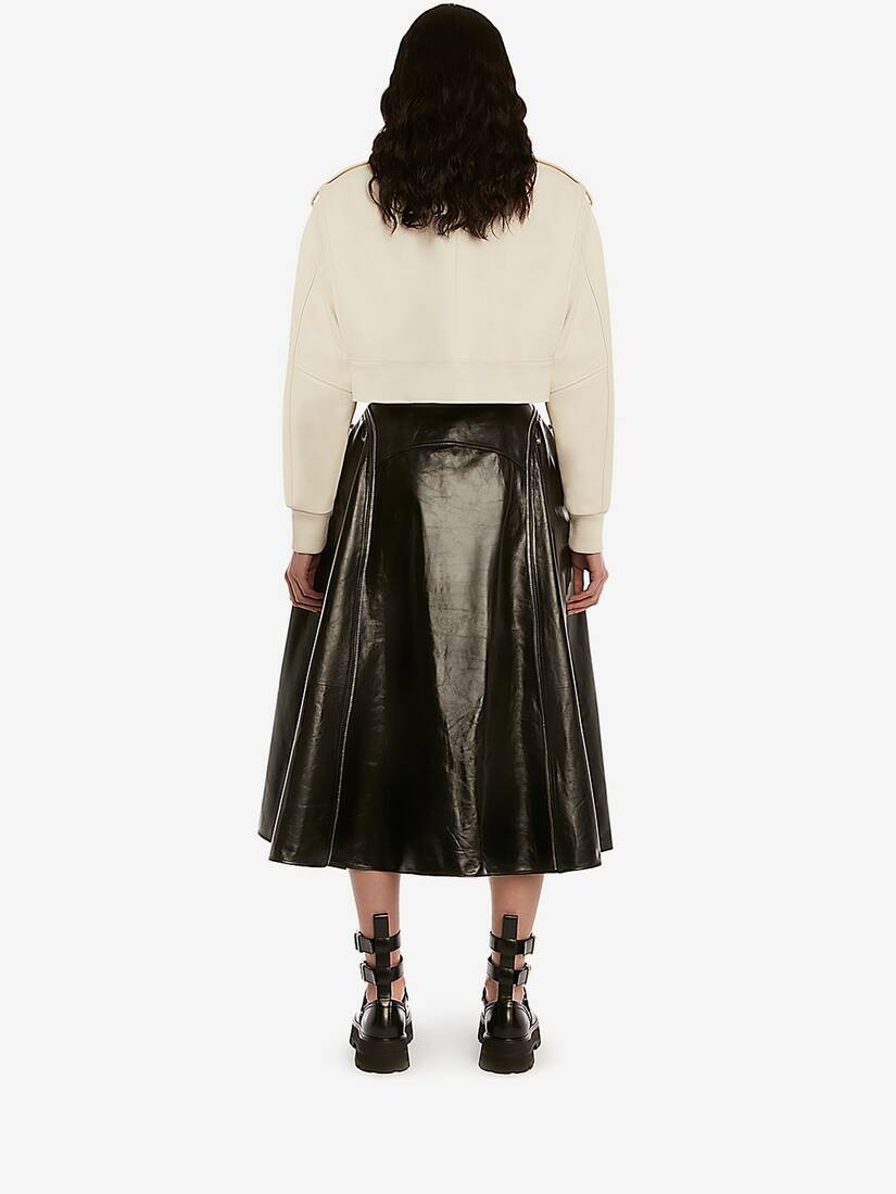 Leather Cropped Aviator Jacket in Ivory - 4
