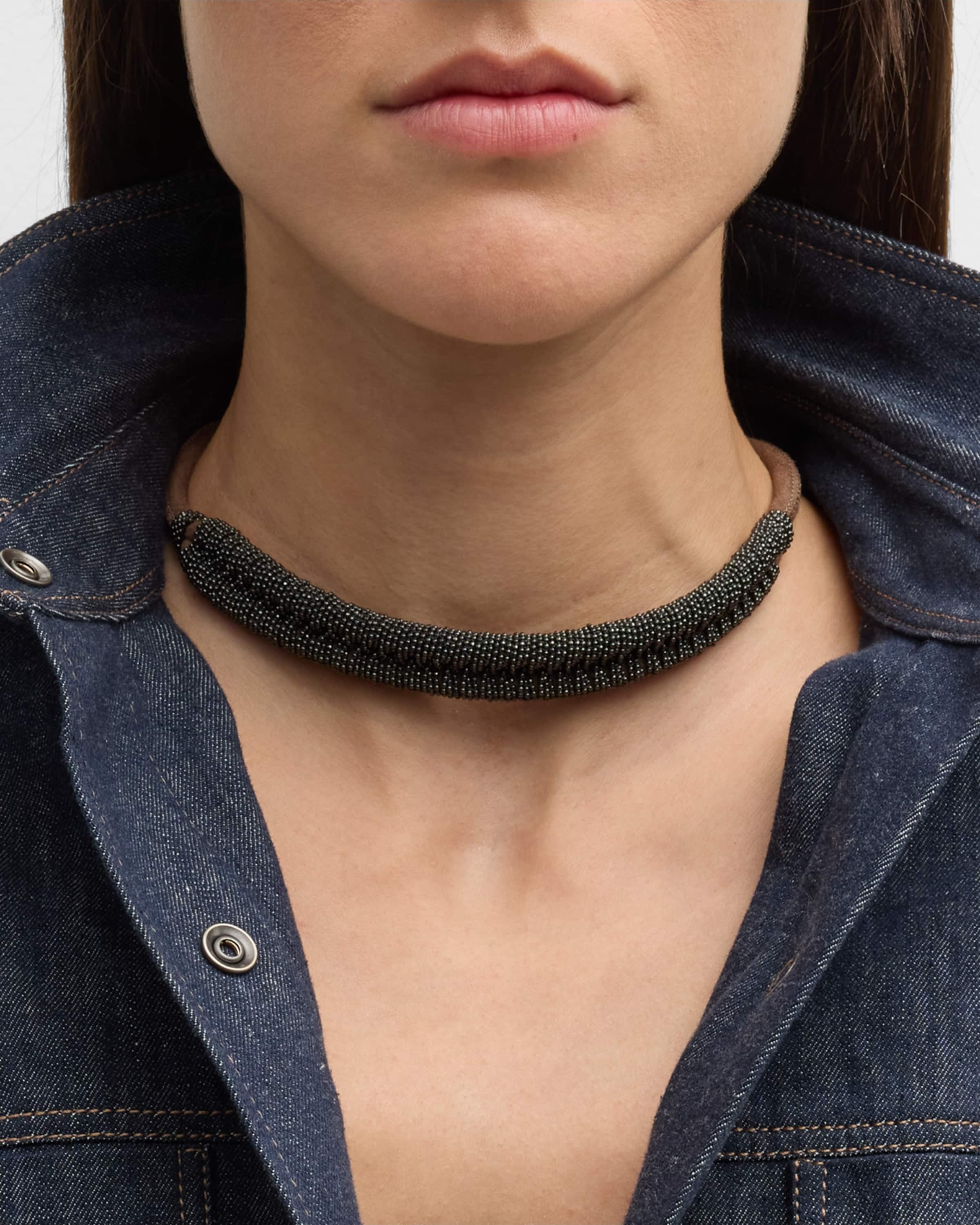 Monili Braided Leather Choker Necklace - 2