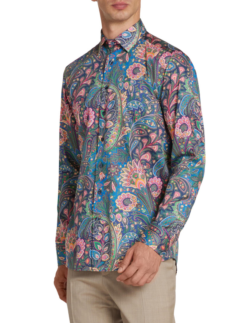 Men's Roma Paisley Cotton Button-Front Shirt - Stampa Blue 4