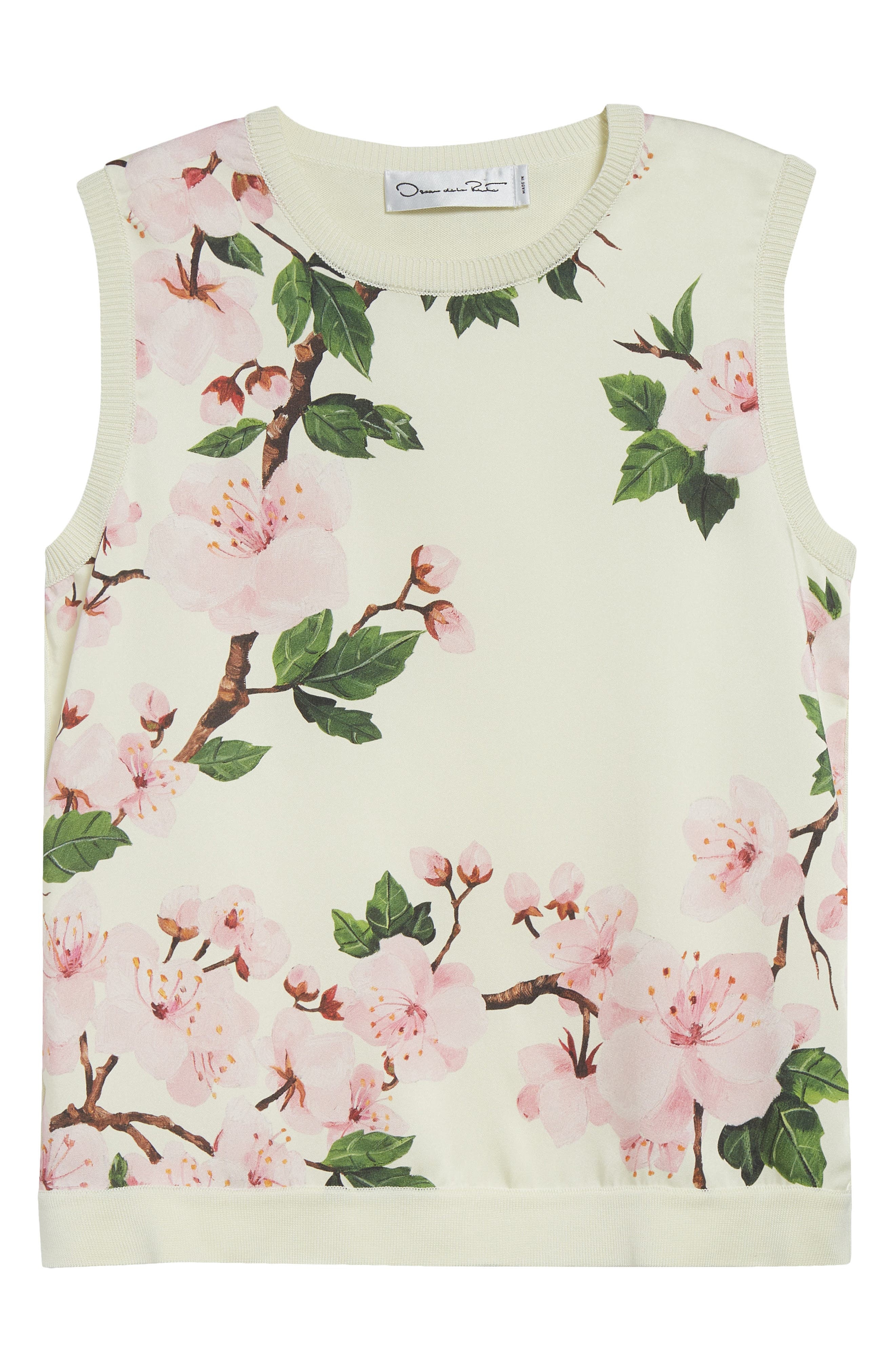 Oscar de la Renta Cherry Blossom Inset Sweater Tank in Pink/Ecru at Nordstrom - 6