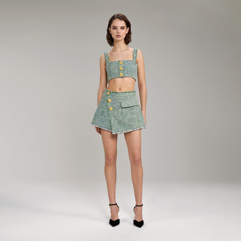 Green Bouclé Skort 1