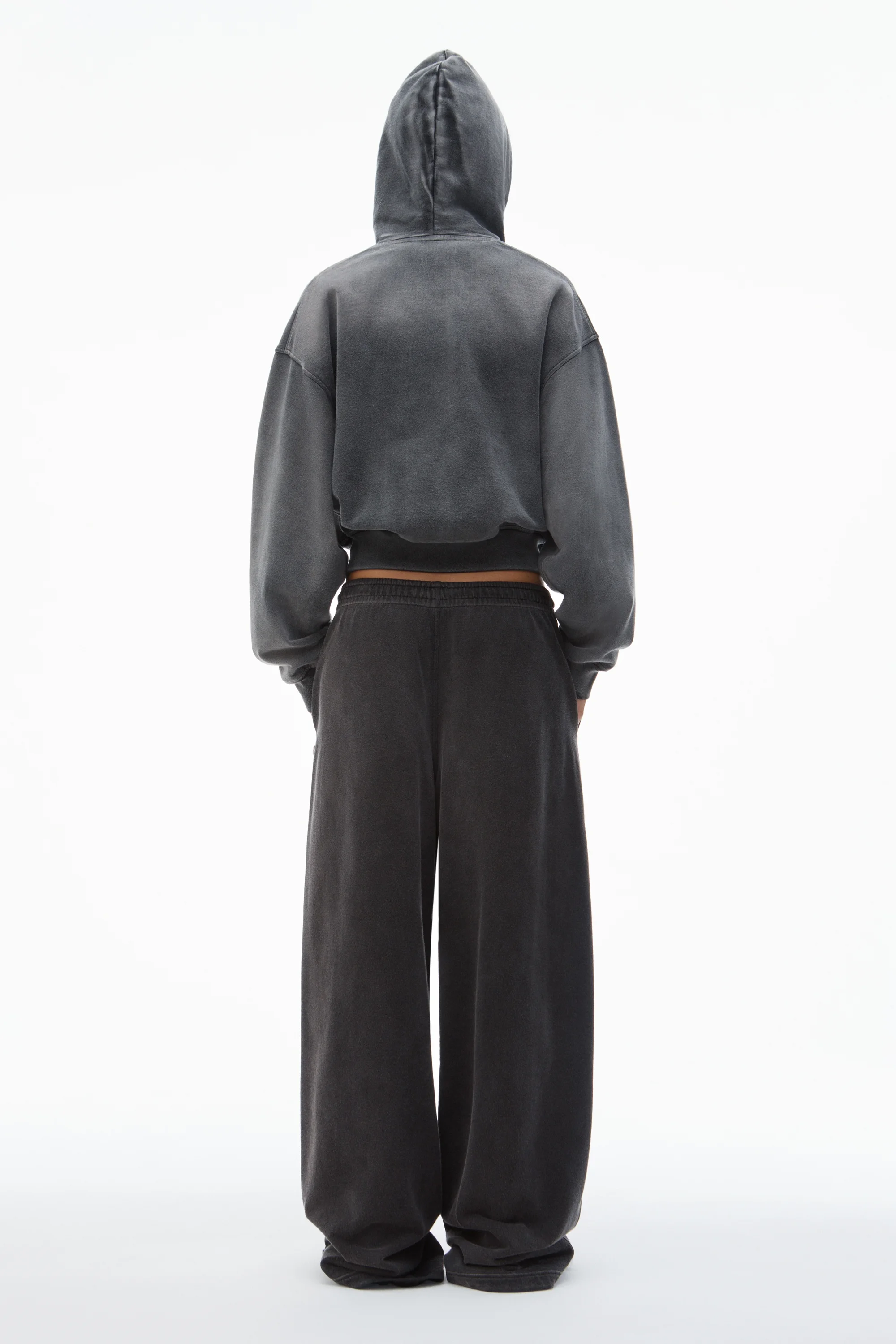 Alexander Wang Cropped Zip-Up Hoodie with Crystal Hotfix Drawcord