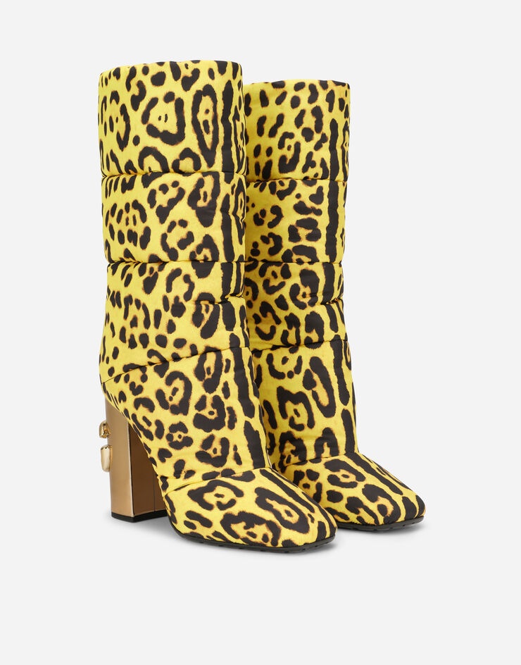 Leopard-print quilted nylon boots with yellow base - 2