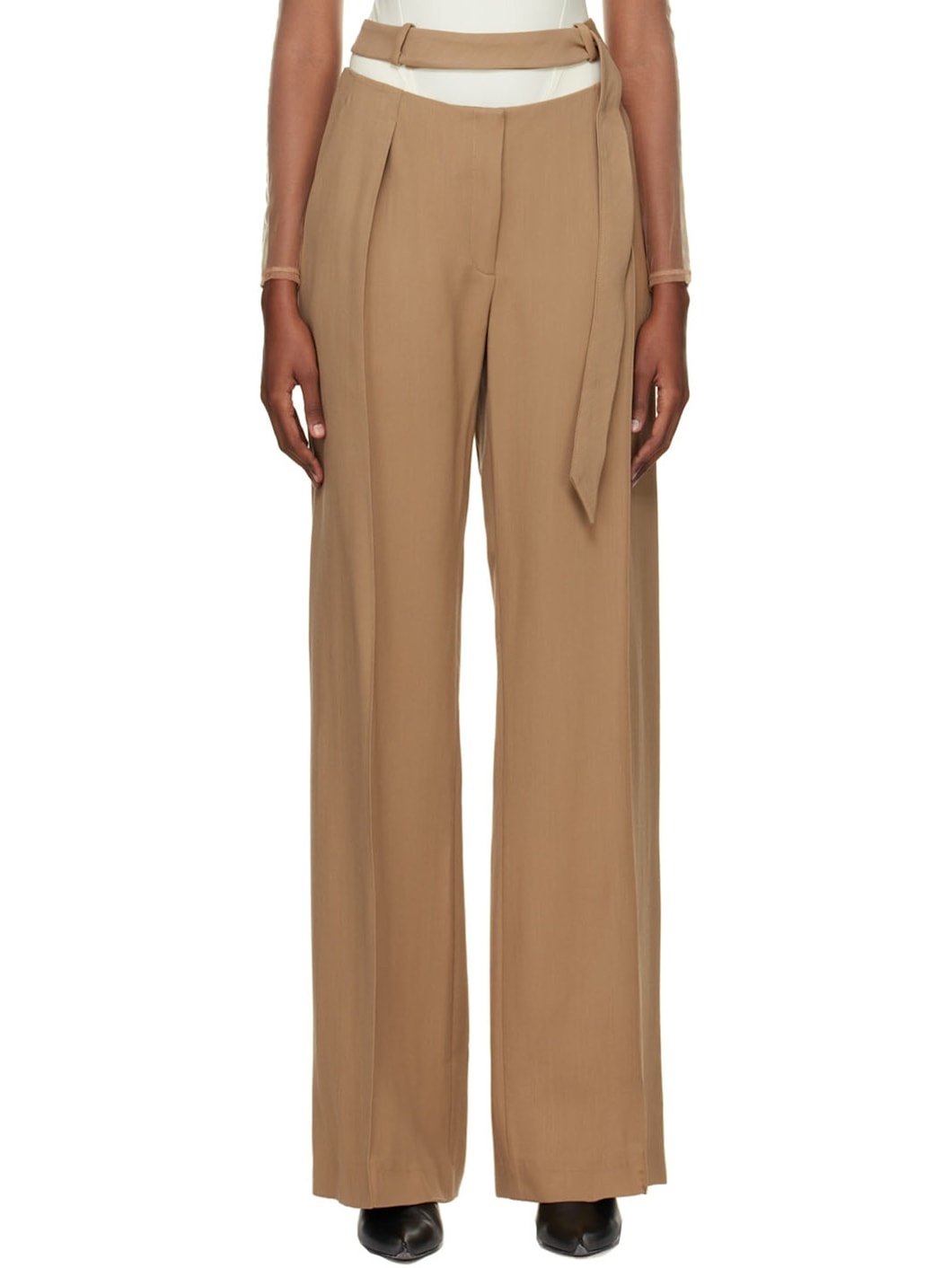 Tan Fluid Trousers - 1