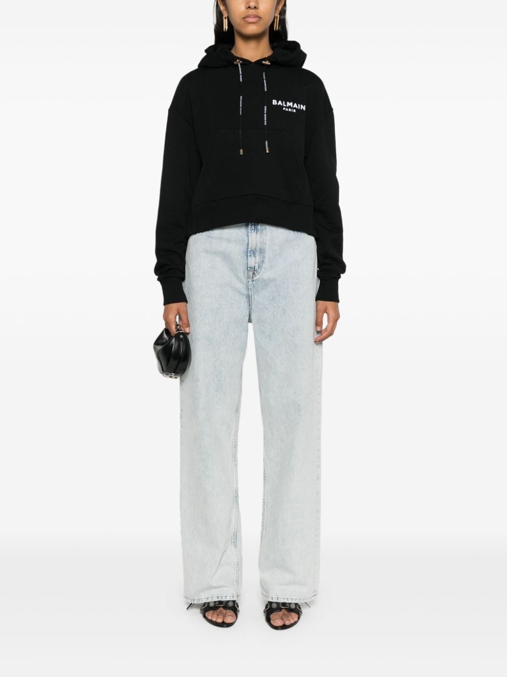 flocked-logo cotton hoodie - 2