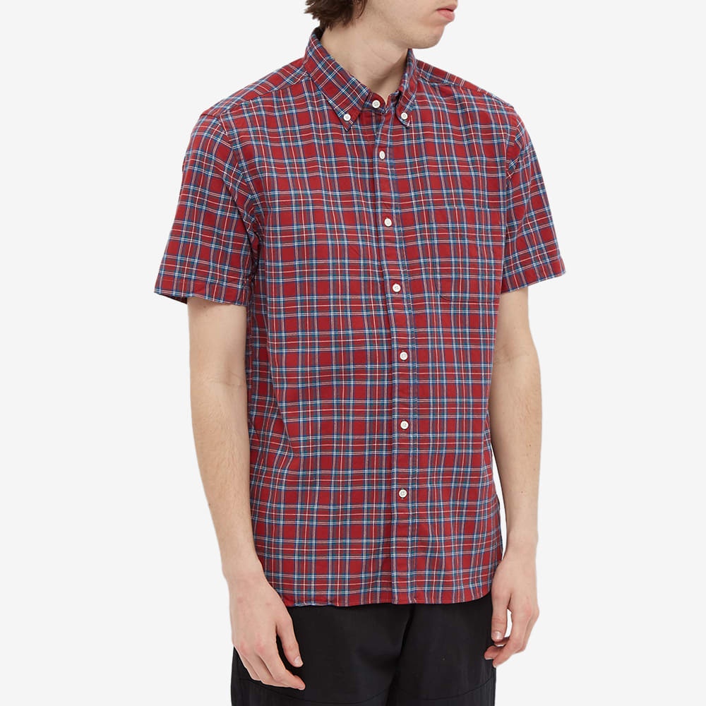 Beams Plus Short Sleeve Button Down Indigo Yarn Tartan Shirt - 4