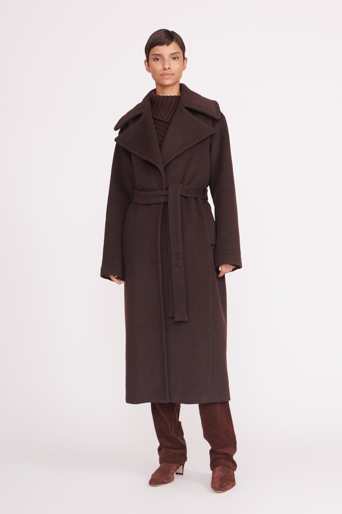 STAUD CARVER COAT DARK CHOCOLATE - 4