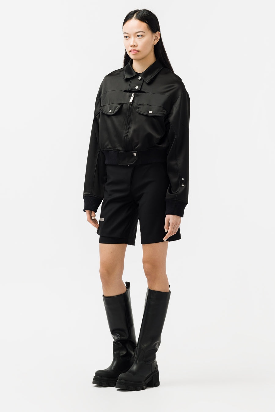 Streamline Arch Panelled Bomber Jacket in Black - 2