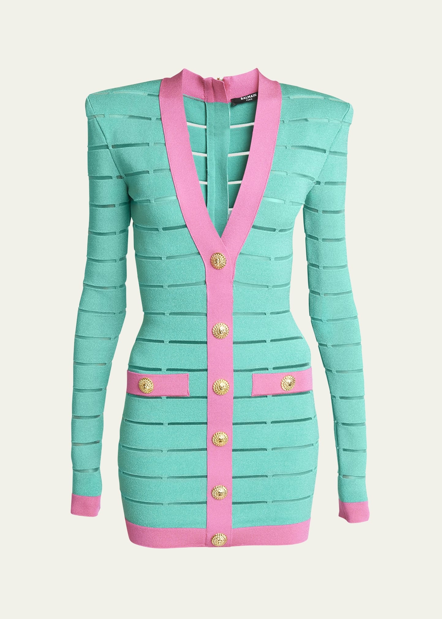 Bicolor Buttoned Body-Con Knit Mini Dress - 1