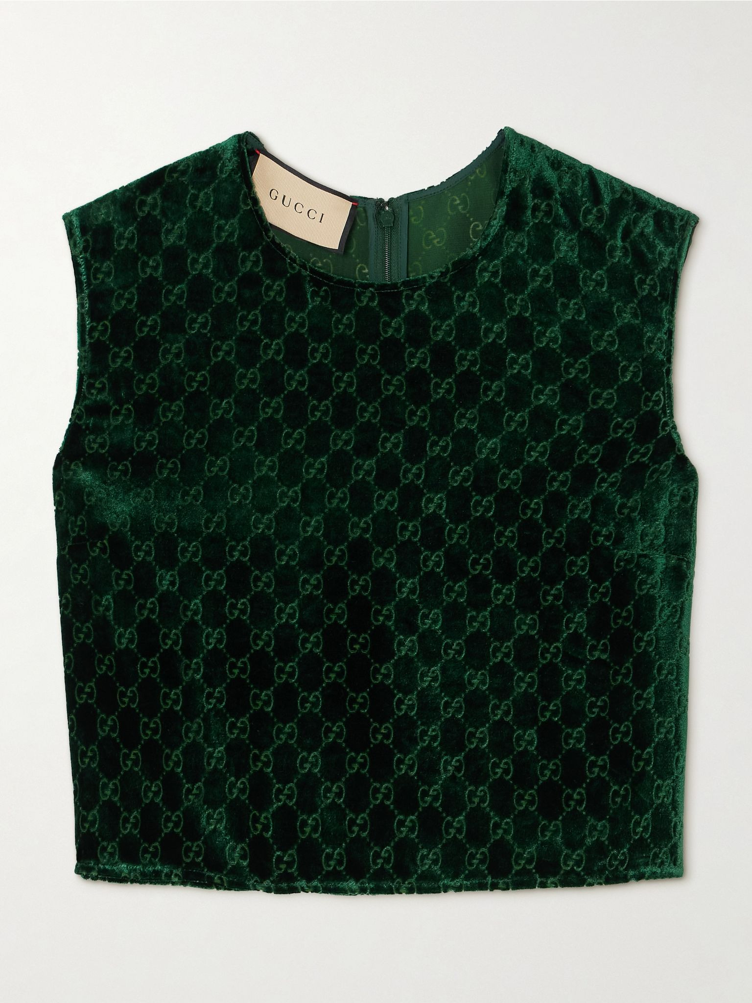 Cropped devoré-velvet top Dark green - 1