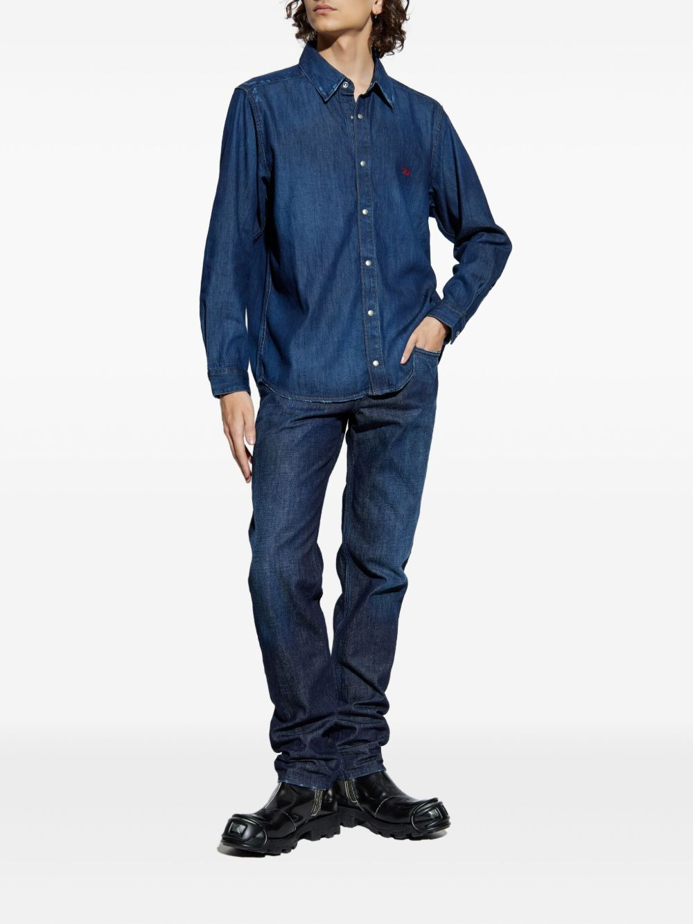 D-Simply embroidered-logo denim shirt - 2