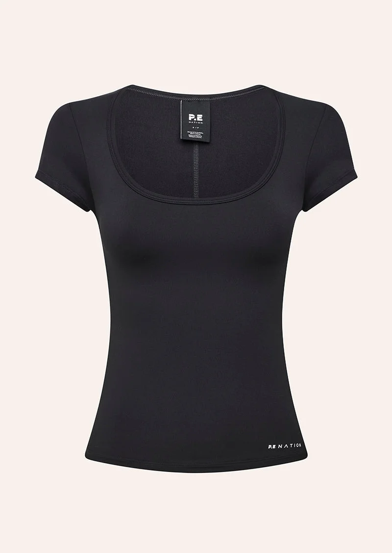 FOUNDATION SCOOP SHORT SLEEVE TOP IN BLACK - 1
