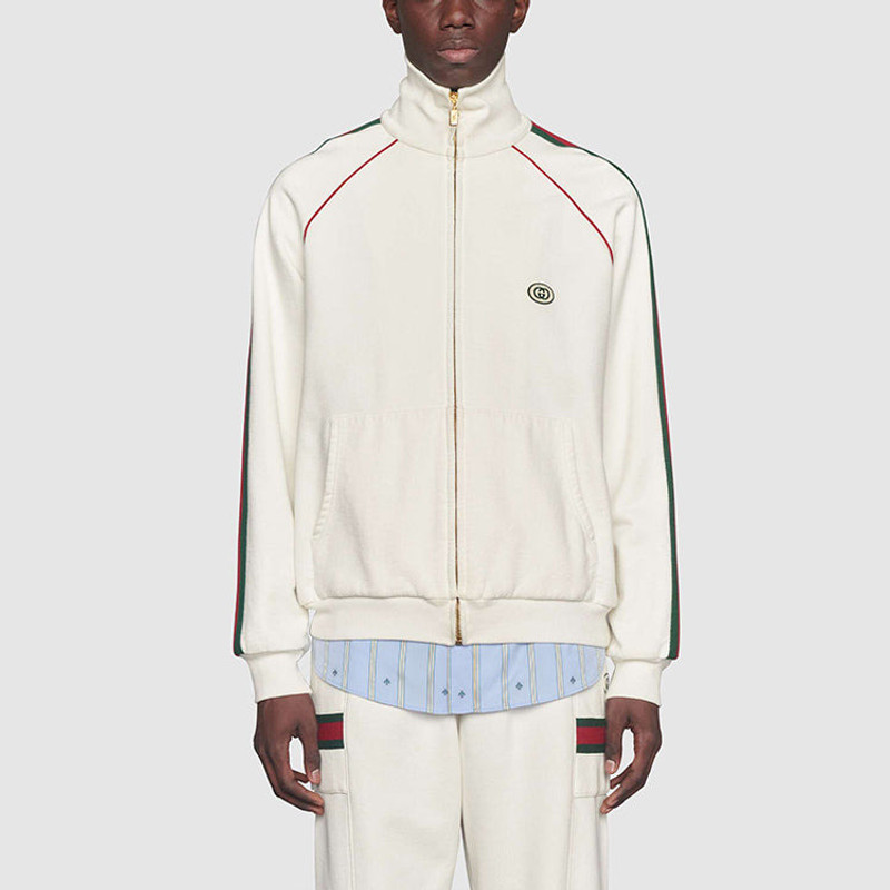 GUCCI Jersey zip-up sweatshirt with Web outlook