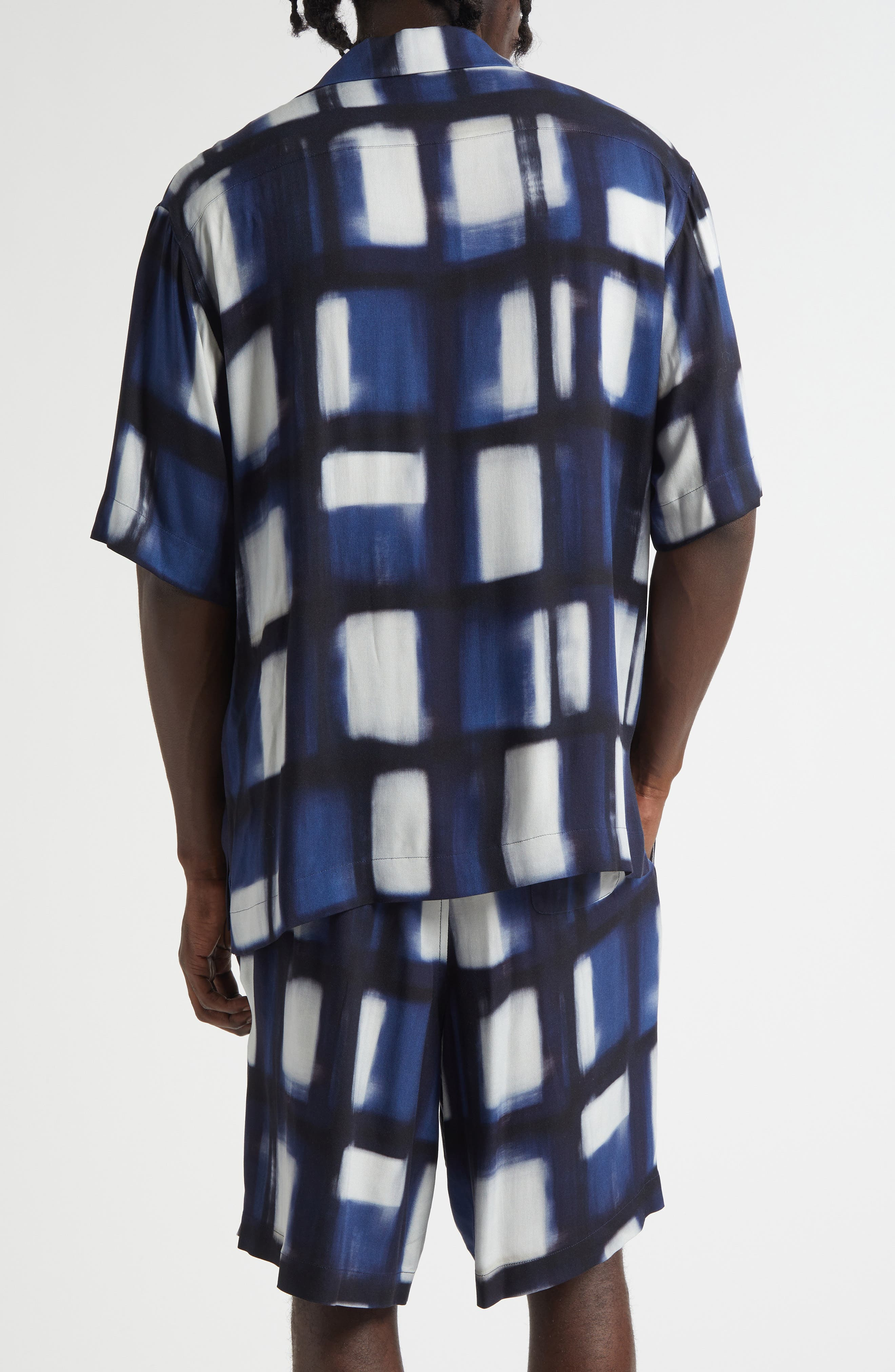Givenchy Afternoon Light Check Twill Camp Shirt in Dark Blue at Nordstrom - 3