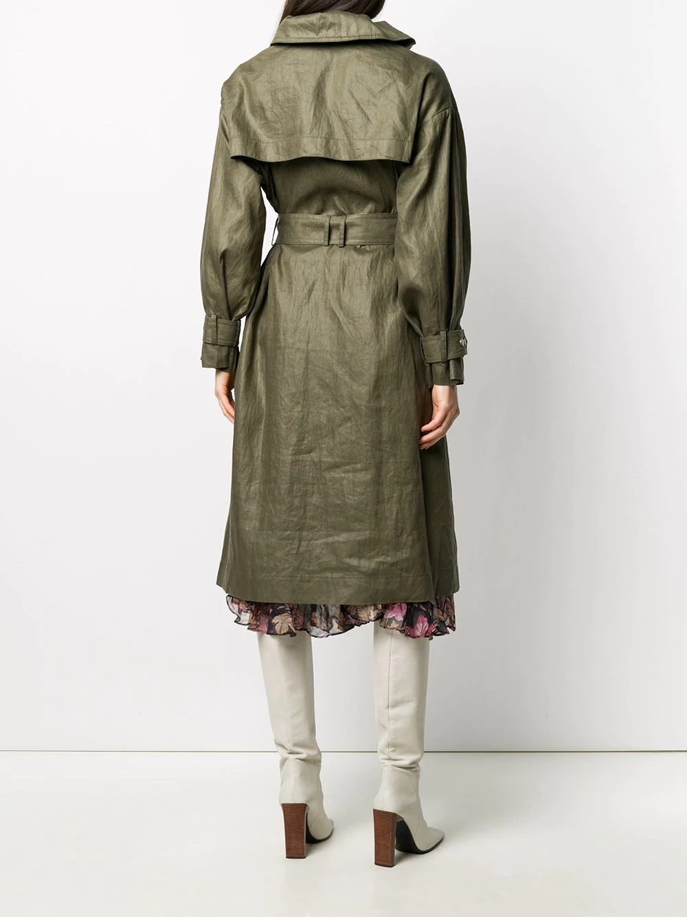 double breasted waxed trench coat - 4