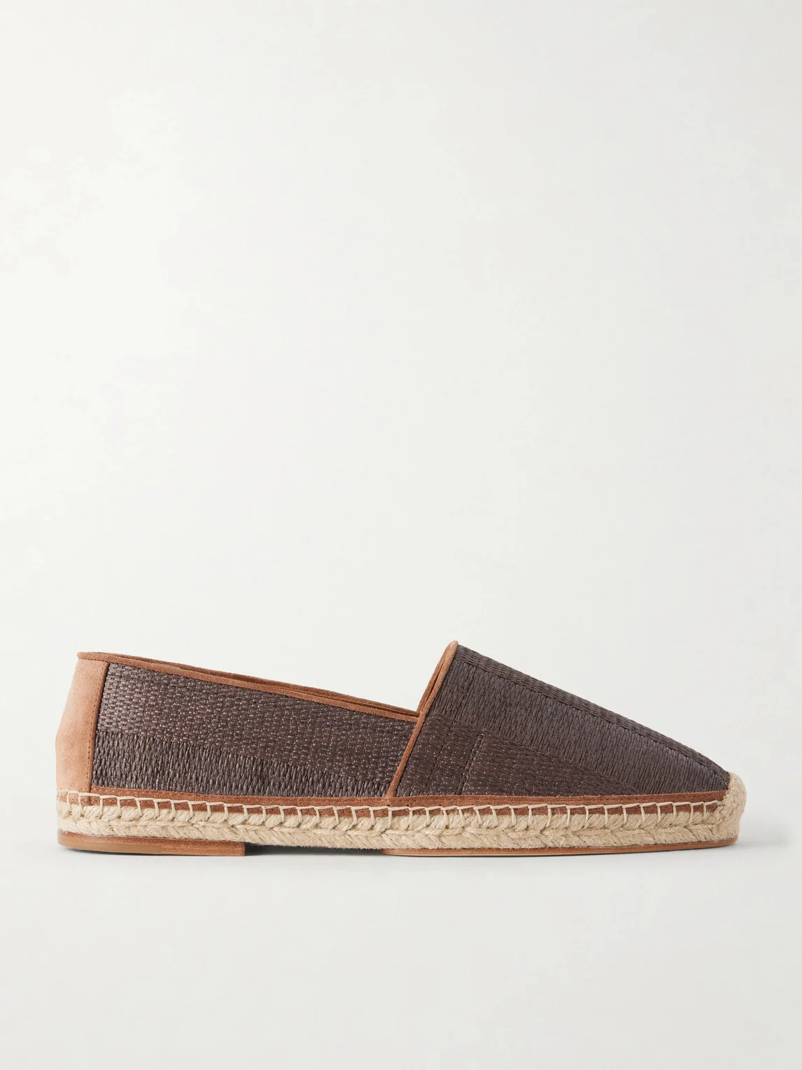 Leather-Trimmed Woven Raffia Espadrilles - 1