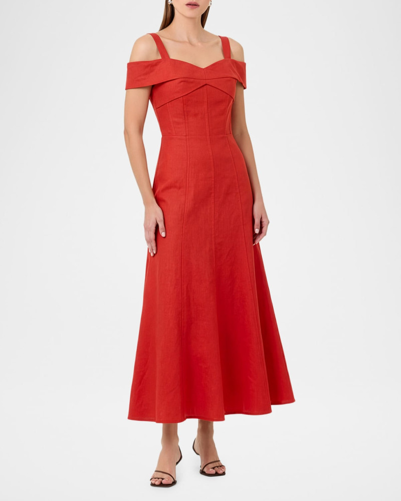 NICHOLAS Ivana Cold-Shoulder Sweetheart Midi Dress outlook