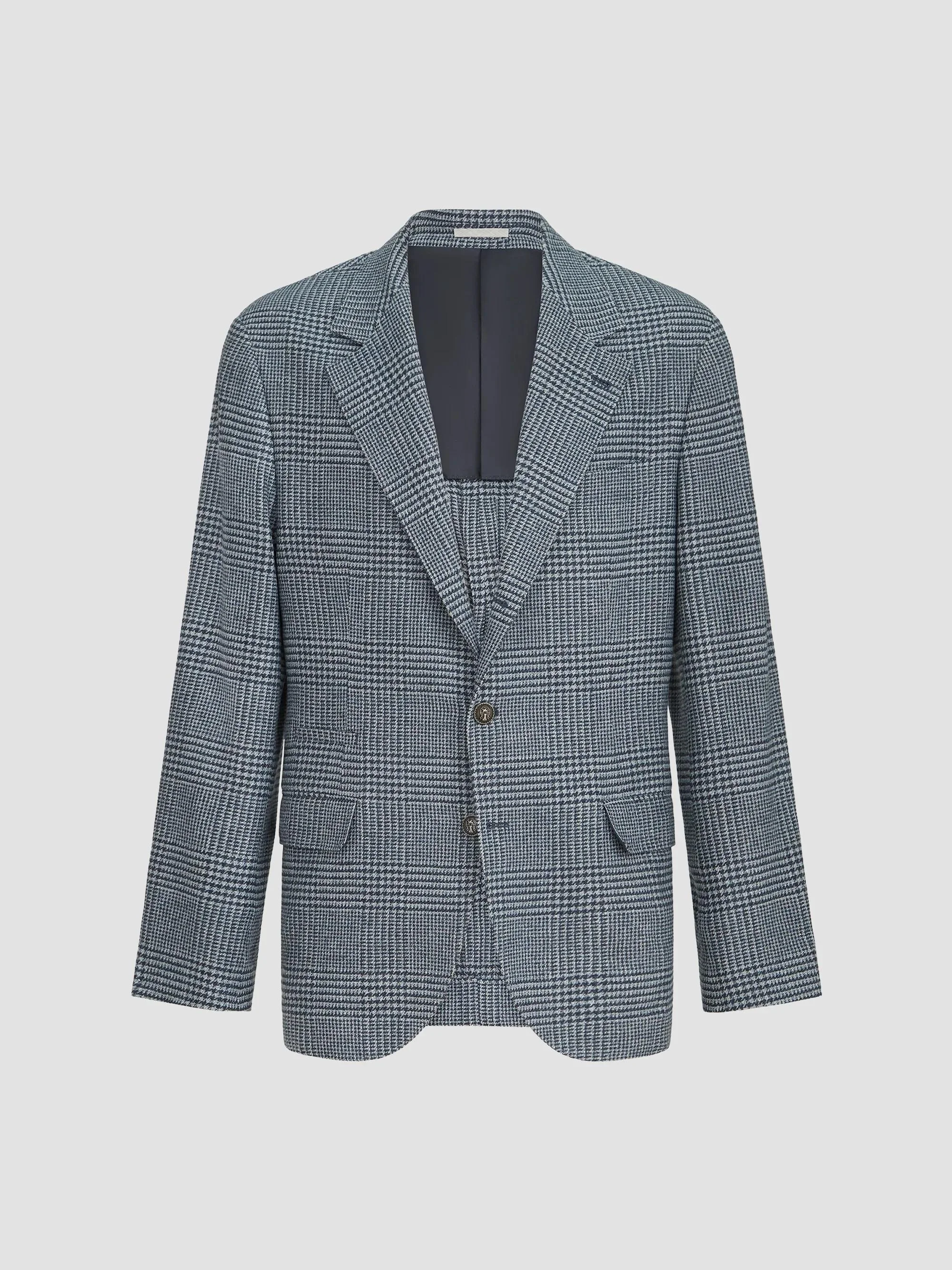 Men's Comfort Wool and Cashmere Prince of Wales Flannel Deconstructed Blazer - Cerulean - 1