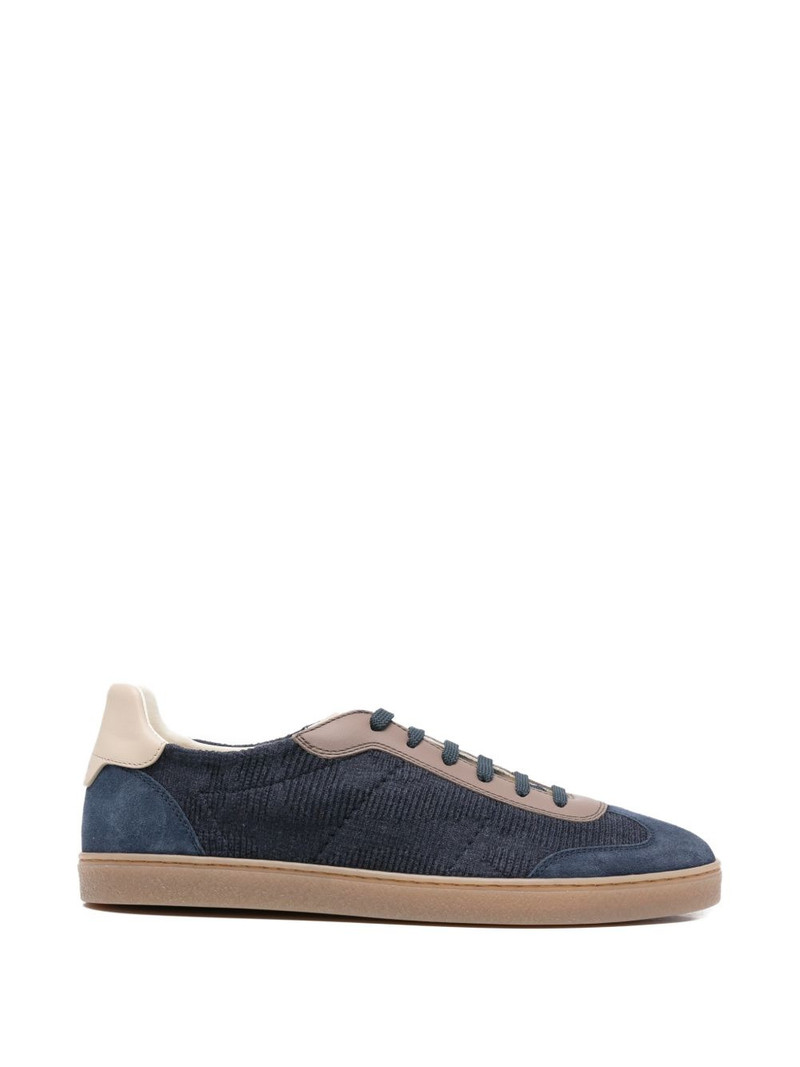 cotton knit, suede and matte calfskin sneakers 1