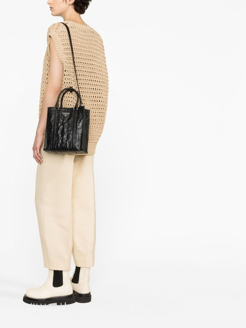 Prada logo-plaque crinkle-effect tote bag outlook