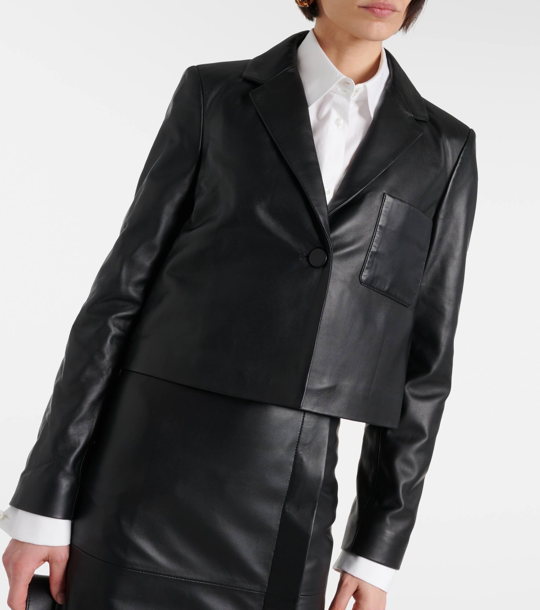 Cropped leather jacket - 4