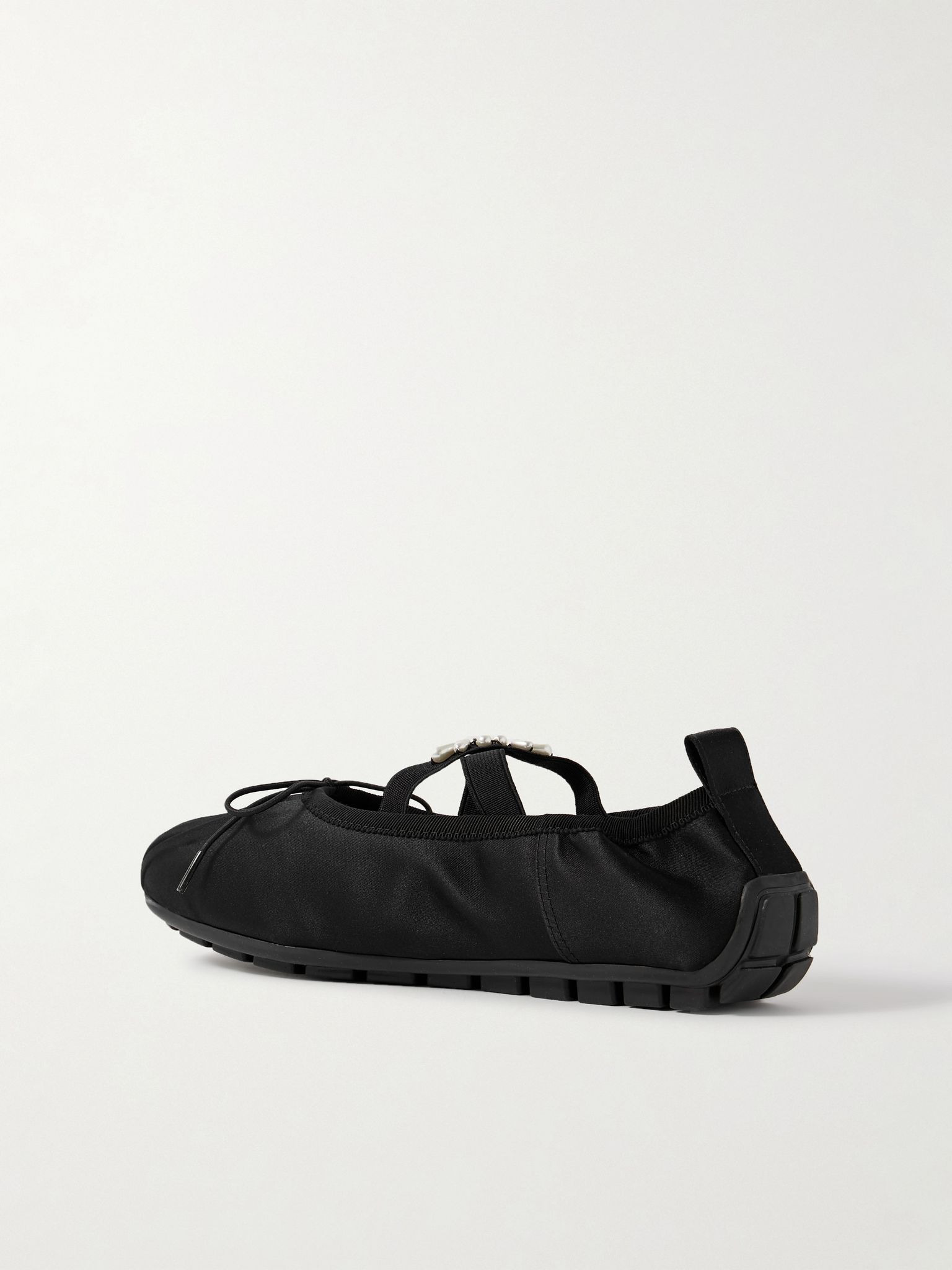 Faux pearl-embellished pleated shell ballet flats Black - 3