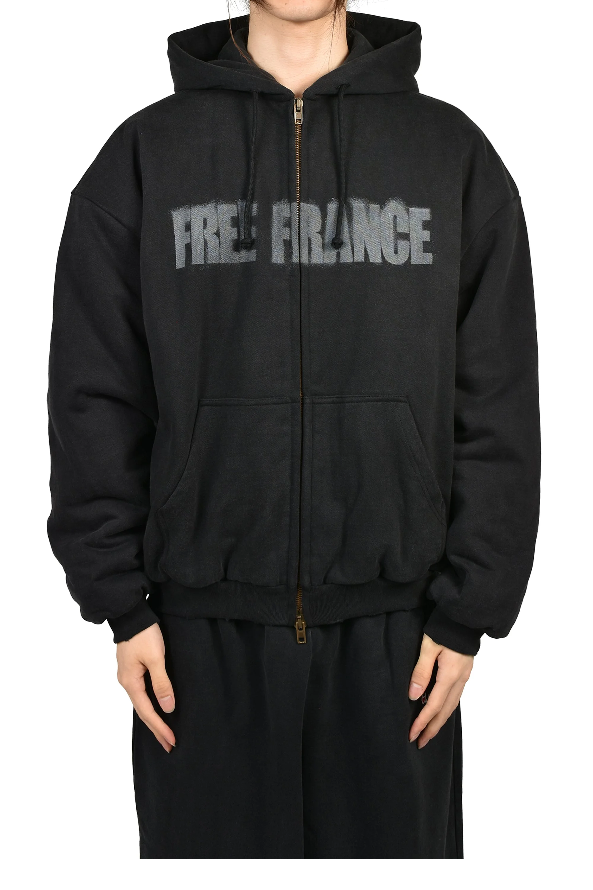 PUFFED ZIP-UP HOODIE FREE FRANCE / WASHED BLK - 1