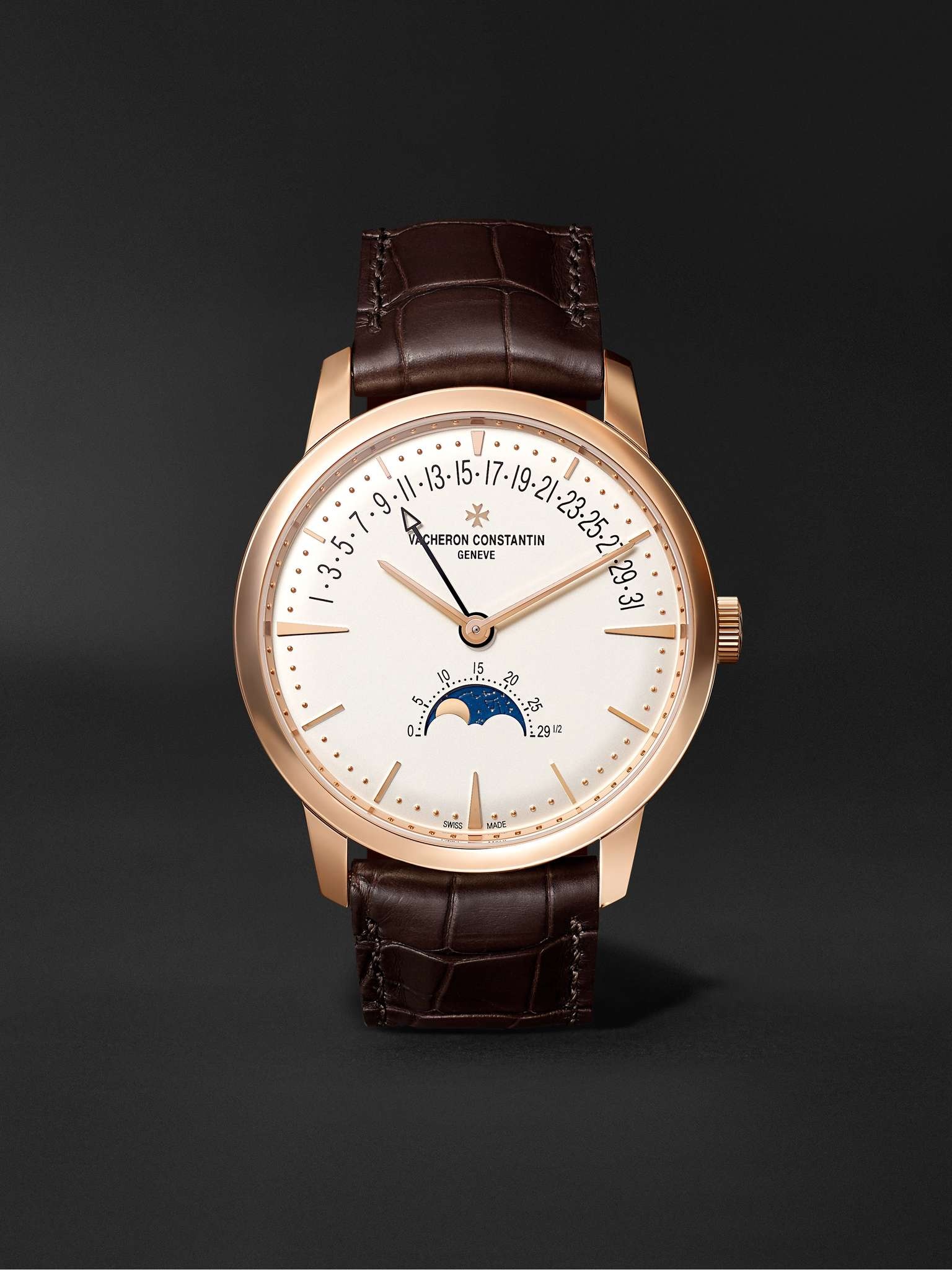 Patrimony Moon-Phase and Retrograde Date Automatic 42.5mm 18-Karat Pink Gold and Alligator Watch, Re - 1