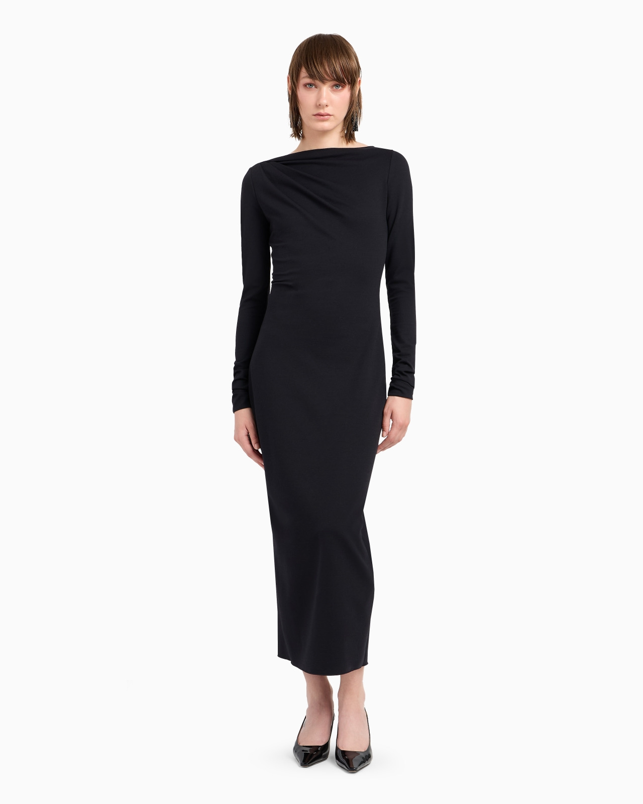 Stretch wool-blend midi sheath dress with draping - 2